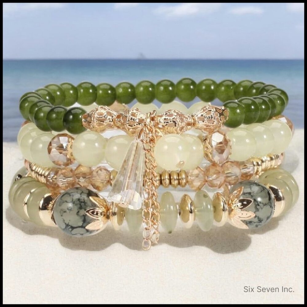 Boho Stackable Stretch Bracelets Crystal Beads Go… - image 3